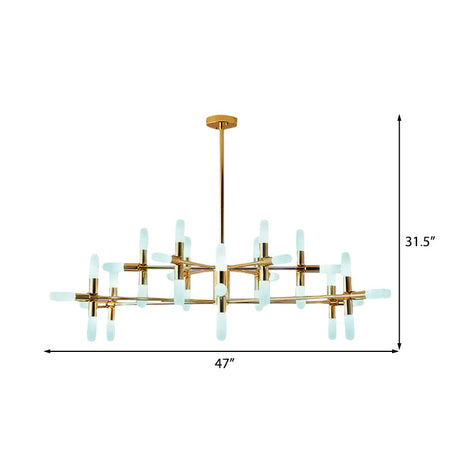 Contemporary Metal Chandelier - 18/36 Light Tubular Hanging Lamp Kit In Black/Gold With Starburst