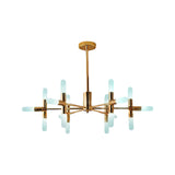 Contemporary Metal Chandelier - 18/36 Light Tubular Hanging Lamp Kit In Black/Gold With Starburst