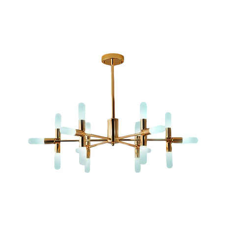 Contemporary Metal Chandelier - 18/36 Light Tubular Hanging Lamp Kit In Black/Gold With Starburst