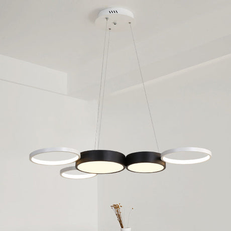 Modern Round Hanging Chandelier - Acrylic Black And White Led Suspension Light For Dining Room In