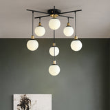 Contemporary Black Starburst Chandelier - Opal Glass Hanging Lamp For Bedroom (4/7/9 Light Options)