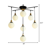 Contemporary Black Starburst Chandelier - Opal Glass Hanging Lamp For Bedroom (4/7/9 Light Options)