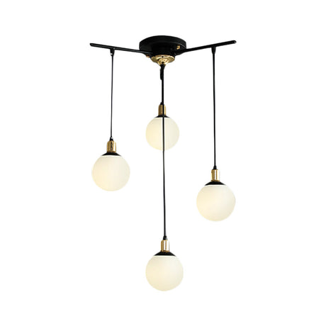 Contemporary Black Starburst Chandelier - Opal Glass Hanging Lamp For Bedroom (4/7/9 Light Options)
