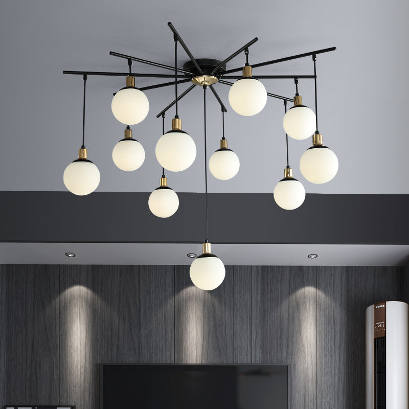 Contemporary Black Starburst Chandelier - Opal Glass Hanging Lamp For Bedroom (4/7/9 Light Options)