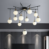 Contemporary Black Starburst Chandelier - Opal Glass Hanging Lamp For Bedroom (4/7/9 Light Options)