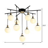 Contemporary Black Starburst Chandelier - Opal Glass Hanging Lamp For Bedroom (4/7/9 Light Options)