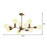 Modern Opal Glass Branch Chandelier With Hanging Brass Arm - 6/9/12 Lights For Bedroom