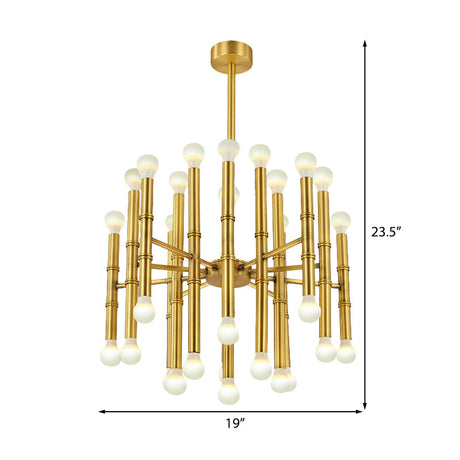 Modern Metal Flute Chandelier - 30 Lights Black/Silver/Gold Living Room Suspension Light