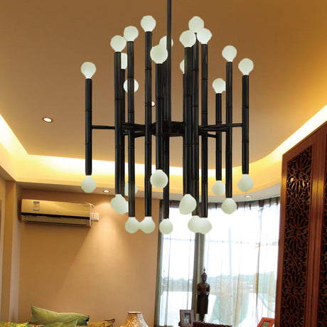 Modern Metal Flute Chandelier - 30 Lights Black/Silver/Gold Living Room Suspension Light Black