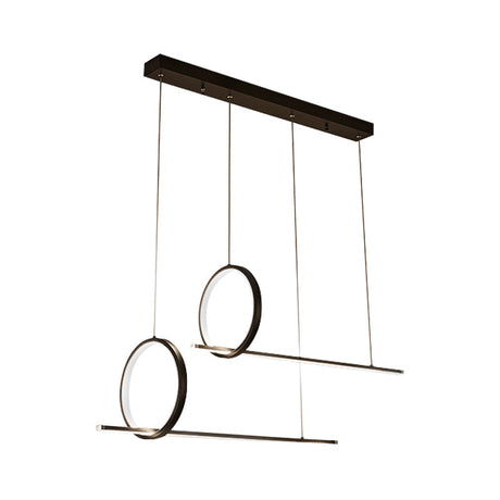 Simple Acrylic Linear And Ring Ceiling Chandelier - Black Hanging Light With Warm/White Glow
