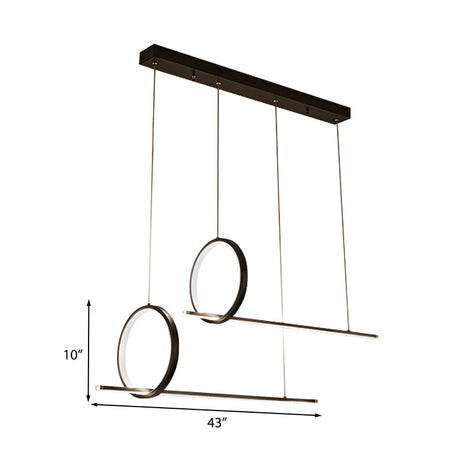 Sleek Acrylic Linear And Ring Ceiling Chandelier In Black With Warm/White Light - 1/2 Hanging