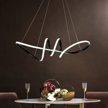 Minimalist Led Spiral Chandelier Light - Black Acrylic Hanging Kit For Dining Room