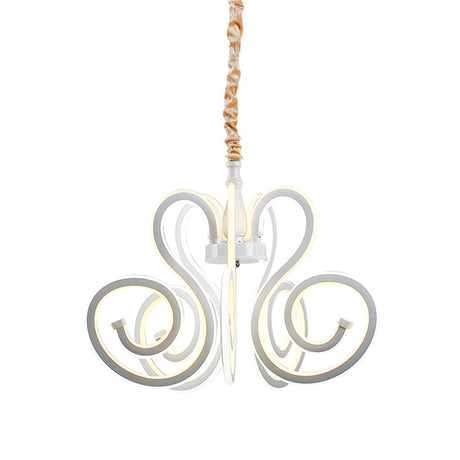 Contemporary White Led Chandelier Lamp - Curly Acrylic Design Ideal For Dining Room Ceiling Lighting