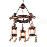 Bronze Vintage Style Clear Glass Kerosene Chandelier With 3/7-Light Pendant For Dining Room Lighting