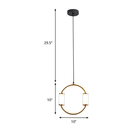 Minimalistic Led Pendant Light With White Glass Cylinder Shade - Brass Triangle/Round/Square Ceiling