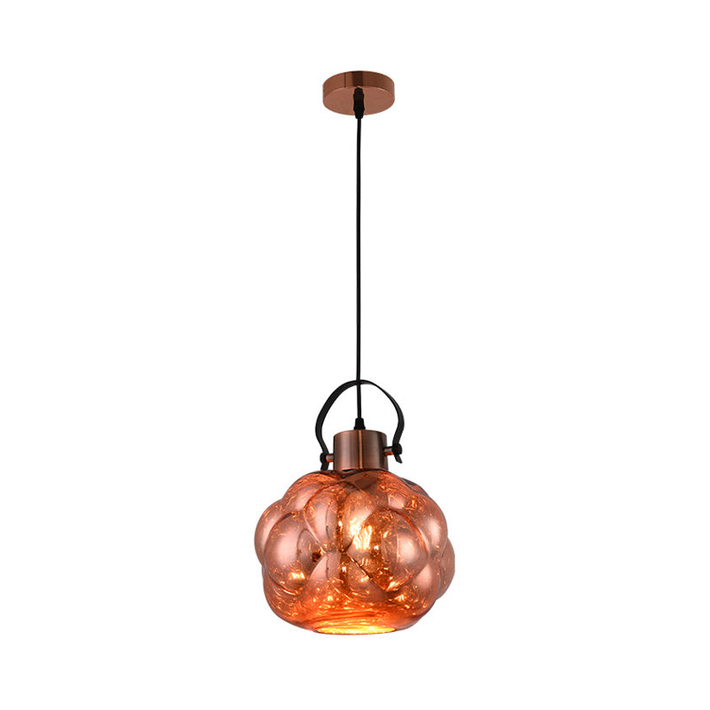 Modern Hand Blown Glass Pendant Light - Global 1-Light Ceiling Lamp For Dining Room Chrome/Gold/Rose