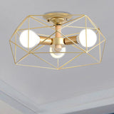 Opal Glass Geometric Semi Flush Gold Light Fixture For Industrial Bedroom - 3/4/5 Lights