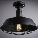 Barn Semi Flush Industrial Black Metal Cage Light Fixture - 10/14 Wide / 14