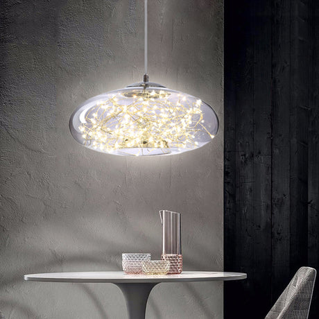 Contemporary Led Pendant Light With Elegant Amber/Smoke Grey Glass Globe/Cylinder/Oval Design For