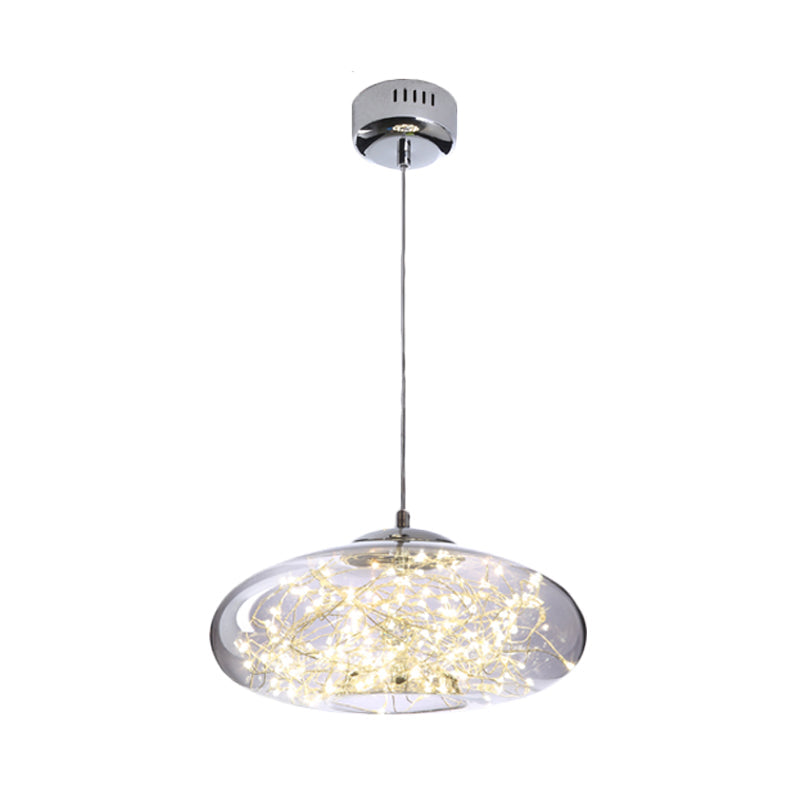 Contemporary Led Pendant Light With Elegant Amber/Smoke Grey Glass Globe/Cylinder/Oval Design For