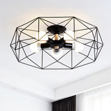 Caged Opal Glass Semi Mount Industrial Ceiling Light In Black/White - 3/4/5 Bulb Living Room
