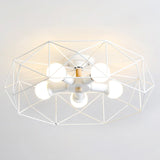 Caged Opal Glass Semi Mount Industrial Ceiling Light In Black/White - 3/4/5 Bulb Living Room