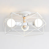 Caged Opal Glass Semi Mount Industrial Ceiling Light In Black/White - 3/4/5 Bulb Living Room