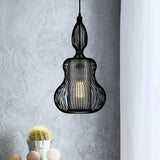 Gourd Cage Pendant Light - Simple Elegant Metal Hanging With Cylinder Shade Inside Black