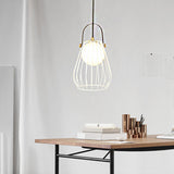 Gourd Cage Pendant Light Kit - Minimalist Metal Hanging Ceiling White