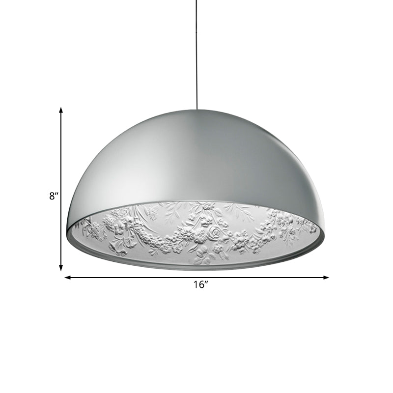 Modern Dome Pendant Lamp With Flower Pattern And Metallic Finish - Available In 3 Sizes
