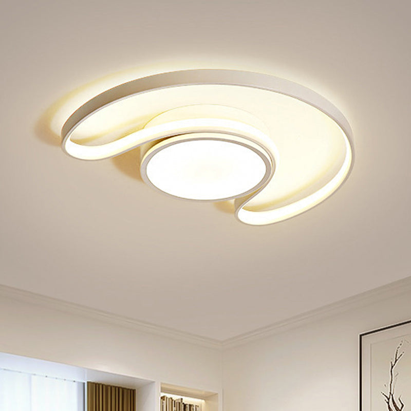 Kids Bedroom Simplistic Sun & Moon Led Ceiling Light - White Flushmount Style