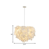Modern White Leaf Pendant Lamp 1-Light Fabric Hanging Light For Bedroom - 19.5/23.5/27.5 Wide