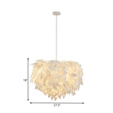 Modern White Leaf Pendant Lamp 1-Light Fabric Hanging Light For Bedroom - 19.5/23.5/27.5 Wide