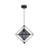 Polygon Ceiling Lamp With Amber/Smoke Glass Shade - Modern Pendant Light Black/Gold Frame