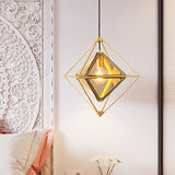 Polygon Ceiling Lamp With Amber/Smoke Glass Shade - Modern Pendant Light Black/Gold Frame Gold /