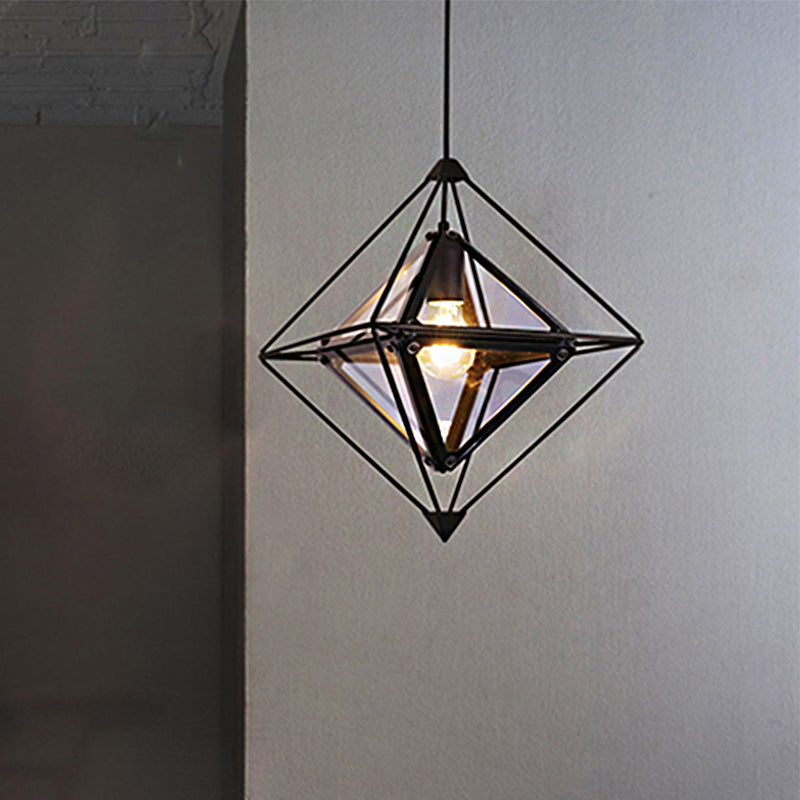 Polygon Ceiling Lamp With Amber/Smoke Glass Shade - Modern Pendant Light Black/Gold Frame