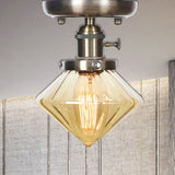 Industrial Cone/Bell/Rhombus Glass Semi Flush Mount Light - Bronze Finish Amber / Rhombus