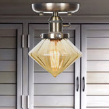 Industrial Cone/Bell/Rhombus Glass Semi Flush Mount Light - Bronze Finish