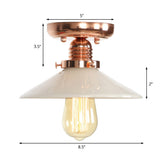 Industrial Copper Ceiling Light With Semi Flush Mount And Frosted Glass