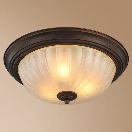 Traditional Dome Shaped Frosted Ribbed Glass Flushmount Ceiling Light - Set Of 3 Bulbs For Bedroom