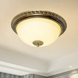 Rustic Cream Glass & Brown Led Flush Ceiling Light Fixture For Living Room Bowl Shade Design