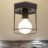 Industrial Metal Flush Light Fixture - 1 Black/White Triangle/Hexagon Design Living Room Ceiling