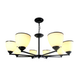 Retro Semi Flush Mount Metallic Ceiling Light With Black Finish And Bell Cream Glass Shade For