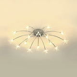 Contemporary Metal Semi Flush Mount Firework-Shaped Ceiling Light With Led Lights - Chrome/Gold