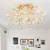 Pastoral Living Room Rose Ceramic Semi - Flush Ceiling Light With Decorative Crystal Accents 7 /