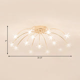 Contemporary Metal Semi Flush Mount Firework-Shaped Ceiling Light With Led Lights - Chrome/Gold