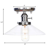 Industrial Semi Flush Ceiling Light With Cone/Saucer Opal/Clear Glass Shade - Perfect For Living
