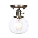 Industrial Bronze Globe Semi Flush Light With Clear/Amber Glass - Indoor Lighting Fixture