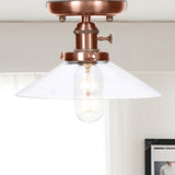Industrial Antique Copper Semi Mount Ceiling Light With Opal/Clear Glass Shade Clear / Cone