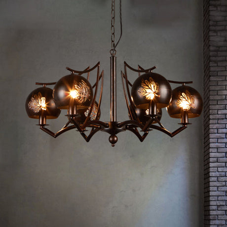 Vintage Bubbled Etched Metal Ceiling Chandelier - 6 Light Rust Hanging Fixture For Dining Room / A